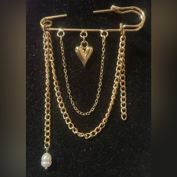 Unbranded Jewelry - Gold Heart Multi-Chain Safety Pin Brooch - Women Jewelry